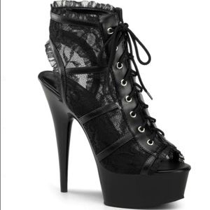 Pleaser Size 8 Six Inch Gothic Black Lace Booties